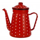 Red White Spot_1.2L Enamel Coffee Pot Pour Over Milk Water Jug Pitcher Barista Teapot Kettle For Gas