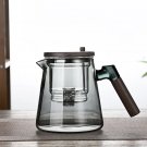 black_One Click Tea Separation Filtration Glass Tea Pot Wood Handle Tea Water Separation Inner Conta