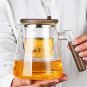 Clear_One Click Tea Separation Filtration Glass Tea Pot Wood Handle Tea Water Separation Inner Conta
