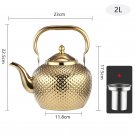 2L Gold A_Stainless Steel Teapot Hammered Spherical Kettle with Strainer  Induction Cooker Stove Tea