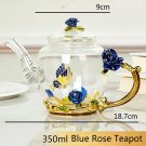 Blue Rose_Red rose Enamel Crystal Flower Glass Teapot for Hot and Cold Drinks Home Drinkware Office 