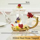Red Rose_Red rose Enamel Crystal Flower Glass Teapot for Hot and Cold Drinks Home Drinkware Office w