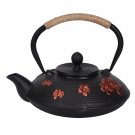 Black_0.9L Red Oriental Cherry Pattern Classic Cast Iron Teapot Kettle Tea Pot Drinkware Tool Iron T