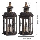 2PCS black_Vintage Nordic Candle Holder Lanterns Candles Aesthetic Hanging Lantern Iron Lantern Blac