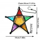 balck_Iron Art Colored Glass Wind Lamp European Retro Style Color Windproof Glass Candle Holder Five