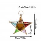 gold_Iron Art Colored Glass Wind Lamp European Retro Style Color Windproof Glass Candle Holder Five 