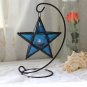 green_Iron Art Colored Glass Wind Lamp European Retro Style Color Windproof Glass Candle Holder Five