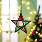 green_Iron Art Colored Glass Wind Lamp European Retro Style Color Windproof Glass Candle Holder Five