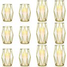 12 Pcs Geometric Glass Hurricane Candle Holder with Geometric Metal Rack Stand Gold Pillar Candle Ho