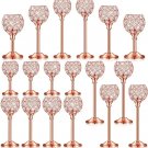 Rose Gold_18 Pieces Crystal Candle Holder Home Candle Stick Holder Center Ornament for Ornaments Cen