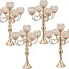 4pcs Gold_Candles & Holders Pack of 4 Gold Crystal Candle Holders 5 Arms Candelabra Centerpiece 