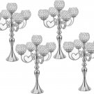 4pcs Silver_Candles & Holders Pack of 4 Gold Crystal Candle Holders 5 Arms Candelabra Centerpiec