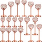 Rose Gold_18 Pieces Crystal Candle Holder Bulk Candle Stick Holder Center Decoration Table Wedding C