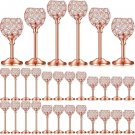 Rose Gold-36pcs_18 Pieces Crystal Candle Holder Bulk Candle Stick Holder Center Decoration Table Wed