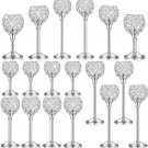 Silver_18 Pieces Crystal Candle Holder Bulk Candle Stick Holder Center Decoration Table Wedding Cent