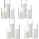Centerpiece Set of 12 White Pillar Candles and Glass Cylindrical Vase Candle Holder Home Decoration 