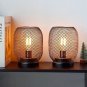 2Pcs B_2Pcs Metal Cage Table Lamp Round Shaped LED Lantern Battery Powered Cordless Lamp for Wedding
