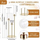 Golden_1 Set Acrylic Candelabra Centerpiece 30.7 Gold Candle Holder 3 Arm Pillar Taper Candlesticks 