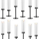 Black-Short-12pcs_Gold Hurricane Candle Holder,Modern Stick Candle Holder with Glass Chimney,Firepla