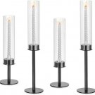 Black-Short-6pcs_Gold Hurricane Candle Holder,Modern Stick Candle Holder with Glass Chimney,Fireplac