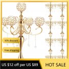 8 Pcs 25.6'' 5 Arm Candelabra Candle Holder Centerpieces for Table Gold Crystal Candlestick Holders 