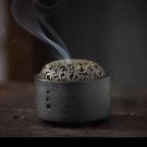 Black_Ceramic Coil Incense Burner, Household Sandalwood Holder with Metal Cover, Zen Buddha Cone Coi