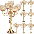 Gold_8 Pcs 5 Arm Gold Crystal Candle Holders 21.5 Inch Tall Gold Candelabra Centerpiece with Crystal