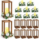 White Flower_30 Pcs Eucalyptus Wedding Lanterns Centerpiece Wooden Candle Holders Candles Rose for D