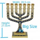27.5cmGold-Blue-Whit_Jewish 7 arms Menorah,7 extra large candlestick Judio Candle holder, The Emblem