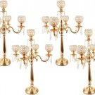 Gold_4Sets 5 Arm Crystal Candelabra Centerpieces for Wedding,29.5Inches Tall Silver Metal Candlestic