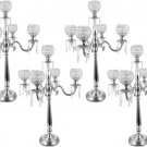 Silver_4Sets 5 Arm Crystal Candelabra Centerpieces for Wedding,29.5Inches Tall Silver Metal Candlest