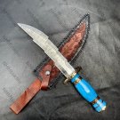 15"Damascus Steel Zigzag  Dagger ,Handmade Damascus Steel hunting Knife & cover