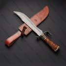 15" CUSTOM HAND MADE DAMASCUS STEEL BOWIE KNIFE & BONE HANDLE knife & SHEATH 15" CUSTOM HAND MADE DAMASCUS STEEL BOWIE KNIFE & BONE HANDLE knife & SHEATH