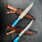 Lot of 2 Custom Handmade Damascus Steel Mosaic knife Bowie Knife Hunting Knife Lot of 2 Custom Handmade Damascus Steel Mosaic knife Bowie Knife Hunting Knife