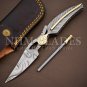 Custom Handmade Damascus steel leaf folding pocket knife with sheath #knife #USA