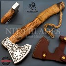 Custom Handmade Corban Steel Viking Axe, Hunting Axe, Camping Axe With Sheath Custom Handmade Corban Steel Viking Axe, Hunting Axe, Camping Axe With Sheath