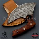 Exquisite Handmade Damascus Steel Ulu Knife with Bone and Buffalo woood Handle