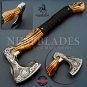 Custom Gift Hand Forged Carbon Steel VIKING AXE with Ash Wood Shaft,Wedding Gift