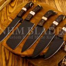 CUSTOM HANDMADE DAMASCUS STEEL KITCHEN CHEF SET WOOD HANDLE WITH LEATHER SHEATH
