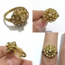 EXTREMELY HANDMADE RARE ROMAN STYLE WEDDING RING BRONZE VINTAGE STONE & STRASSE