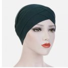 Bohemian Hijab Caps Women Stretchy Scarf Cotton Muslim Headscarf Turban Hat - Dark Green