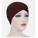 Bohemian Hijab Caps Women Stretchy Scarf Cotton Muslim Headscarf Turban Hat - Brown