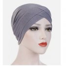Bohemian Hijab Caps Women Stretchy Scarf Cotton Muslim Headscarf Turban Hat - Gray
