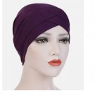 Bohemian Hijab Caps Women Stretchy Scarf Cotton Muslim Headscarf Turban Hat - Purple
