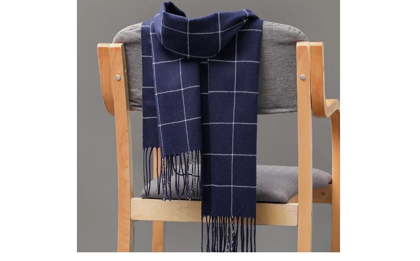 Winter Checked Plaid Wool 100% Cashmere Women Wrap Shawl Scarf Warm Neck Tassel - Blue