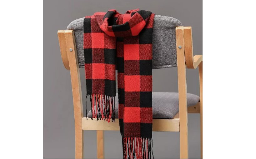 Winter Checked Plaid Wool 100% Cashmere Women Wrap Shawl Scarf Warm Neck Tassel - Red
