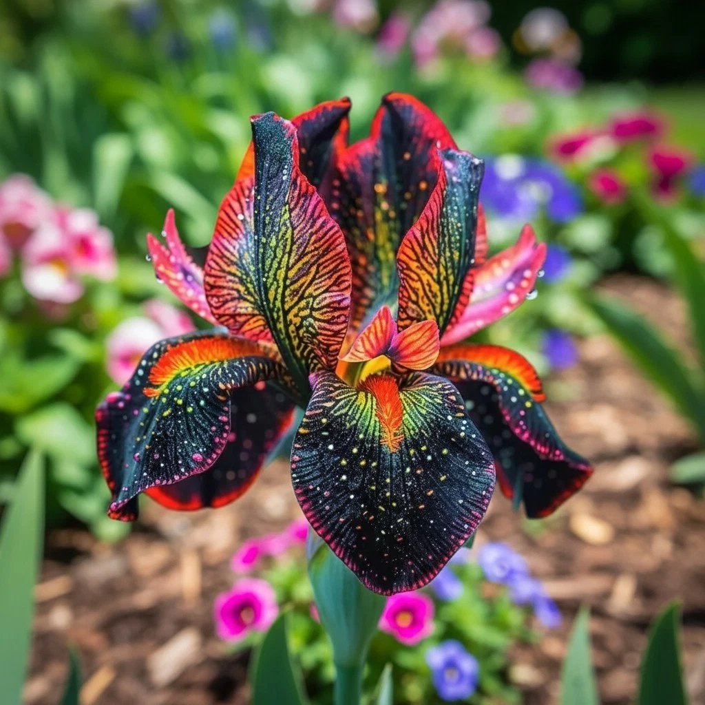 Fire Glow Pattern Bearded Iris 50 Seeds &acirc;�� Vibrant Red & Black Ruffled Blooms
