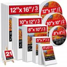 21 Packs Stretched Canvases for Painting, MultiSize 12x16, 10x12, 8x10, 5x7, 3x5