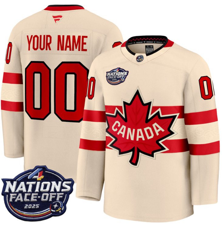 Men's Custom Canada Jersey 4 Nations Face-Off 2025 Premium All Stitched Cream