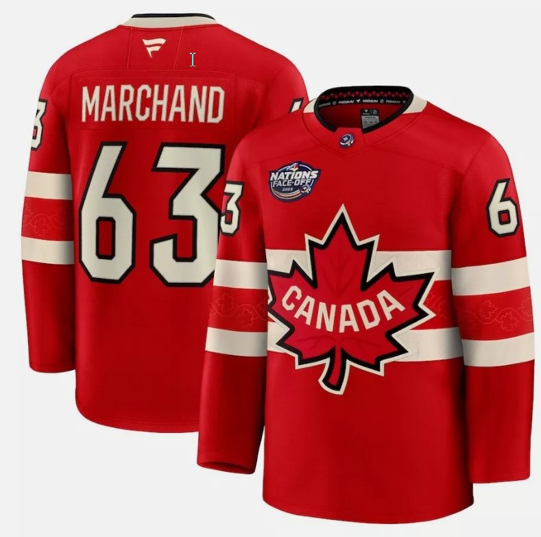 Brad Marchand Jersey #63 Red 2025 4 Nations Face-Off Stitched
